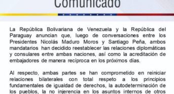 Venezuela és Paraguay újra felveszi a diplomáciai kapcsolatokat