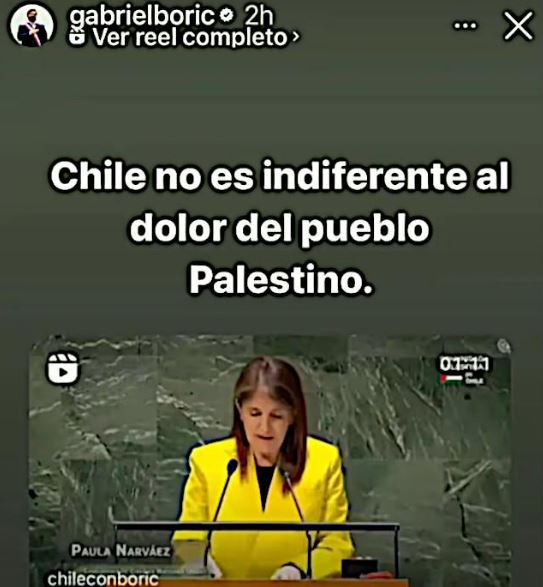 Boric posztja az Instagramon: „Chile nem közömbös a palesztin nép fájdalma iránt”