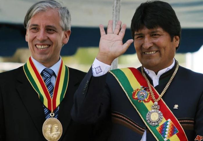 Evo Morales bolíviai elnök és Álvaro García Linera alelnök