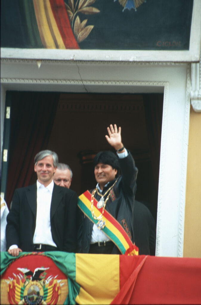 García Linera Evo Morales mellett 2006-os hivatali idejének kezdetén