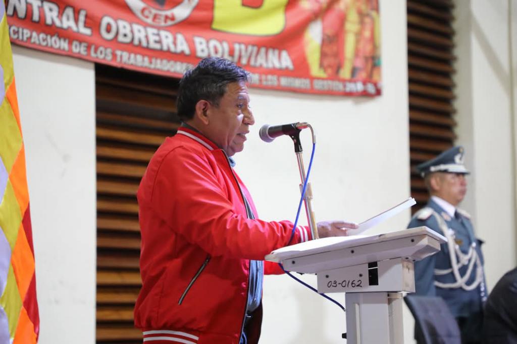 David Choquehuanca a bolíviai COB szakszervezeti szövetségben tartott beszédében