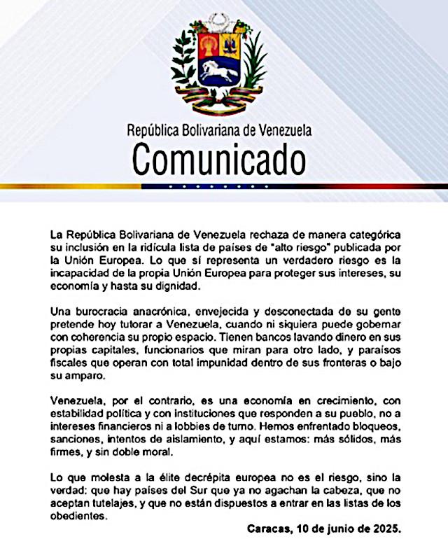 A Maduro-kormány „nevetségesnek” nevezi az EU listáját