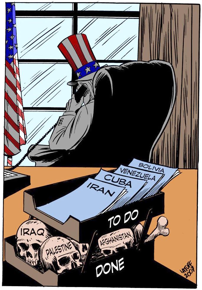 Sajnos aktuális téma: az Egyesült Államok venezuelai támadása után a brazil karikaturista Carlos Latuff újra közzétette a 2007-es rajzát a „közösségi médiában”