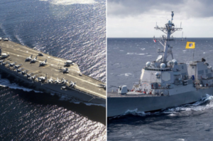 Az USS Nimitz repülőgép-hordozó és az USS Gridley romboló bevetésük során Közép-Amerika partjainál