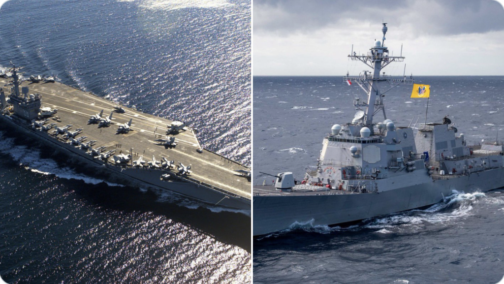 Az USS Nimitz repülőgép-hordozó és az USS Gridley romboló bevetésük során Közép-Amerika partjainál