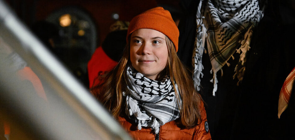 Greta Thunberg egy palesztinbarát tüntetésen 2024. december 6-án Mannheimben