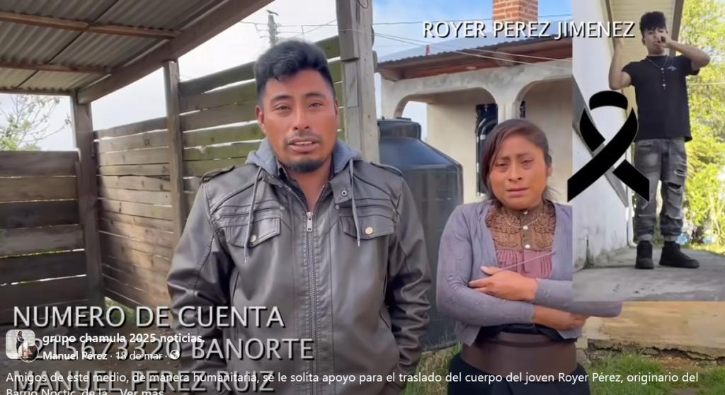 Royer Pérez (fent jobbra) szülei videóüzenetben kértek a támogatást a holttest hazaszállításához