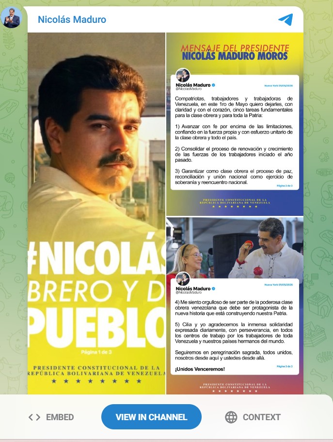 Nicolás Maduro felszólította Venezuelát, hogy folytassa „a béke, a megbékélés és a nemzeti egység folyamatát” az országban