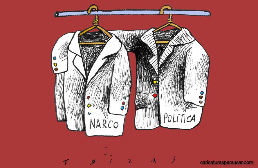 A kábítószer-kereskedelem és a politika, José Luis Diego Trizas (2018) karikatúrájában ábrázolva