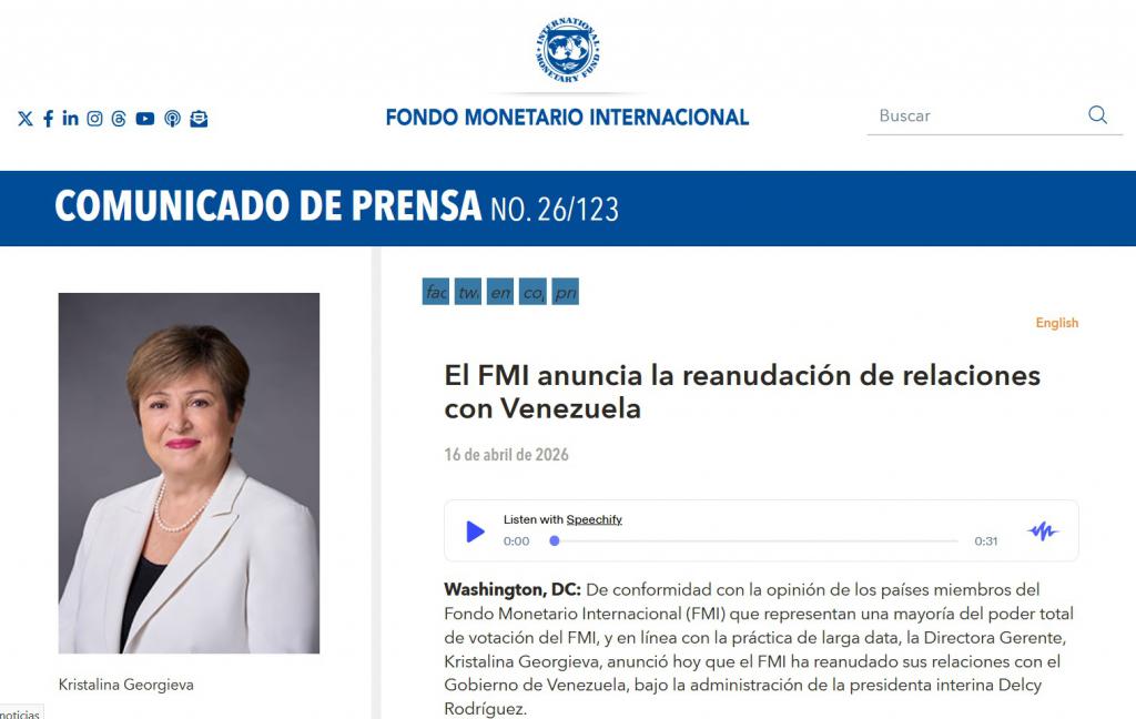 Az IMF áprilisban jelentette be, hogy újra felvette a kapcsolatot Venezuelával