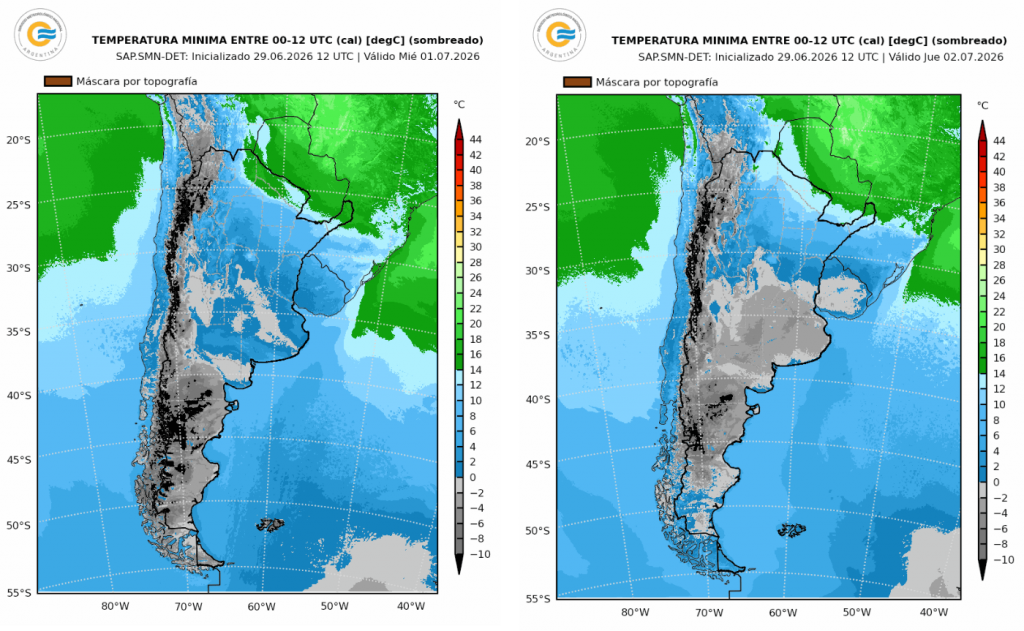 Az argentin nemzeti meteorológiai szolgálat hőmérséklet-előrejelzése